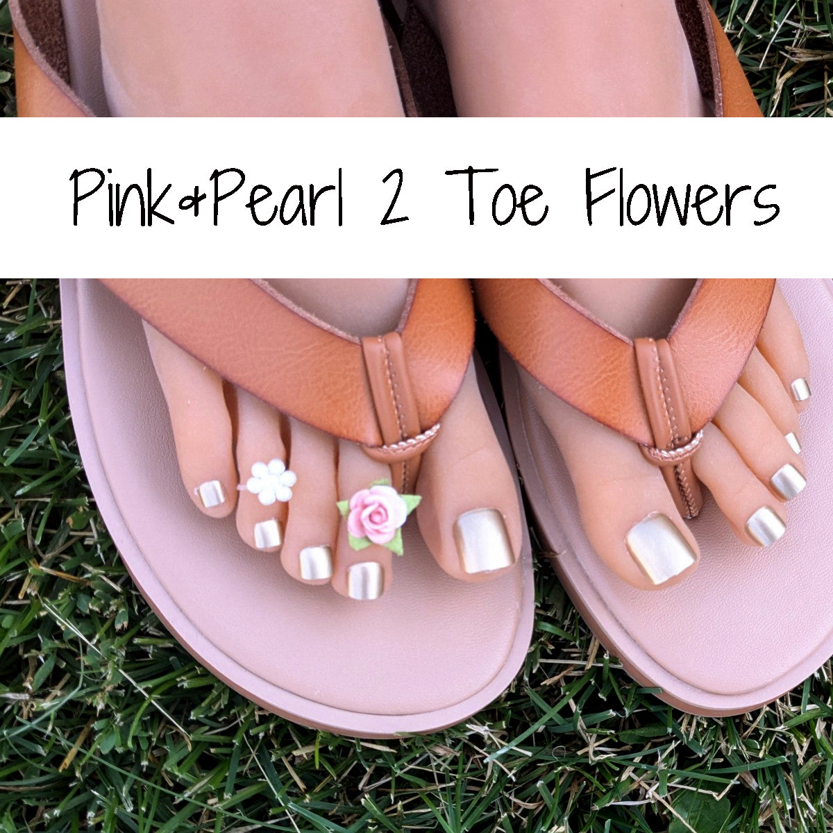 Pink Ribbon Rose and Pearl Daisy Set toe flowers