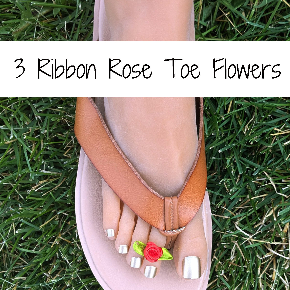 3 pack rose ribbon toe flowers